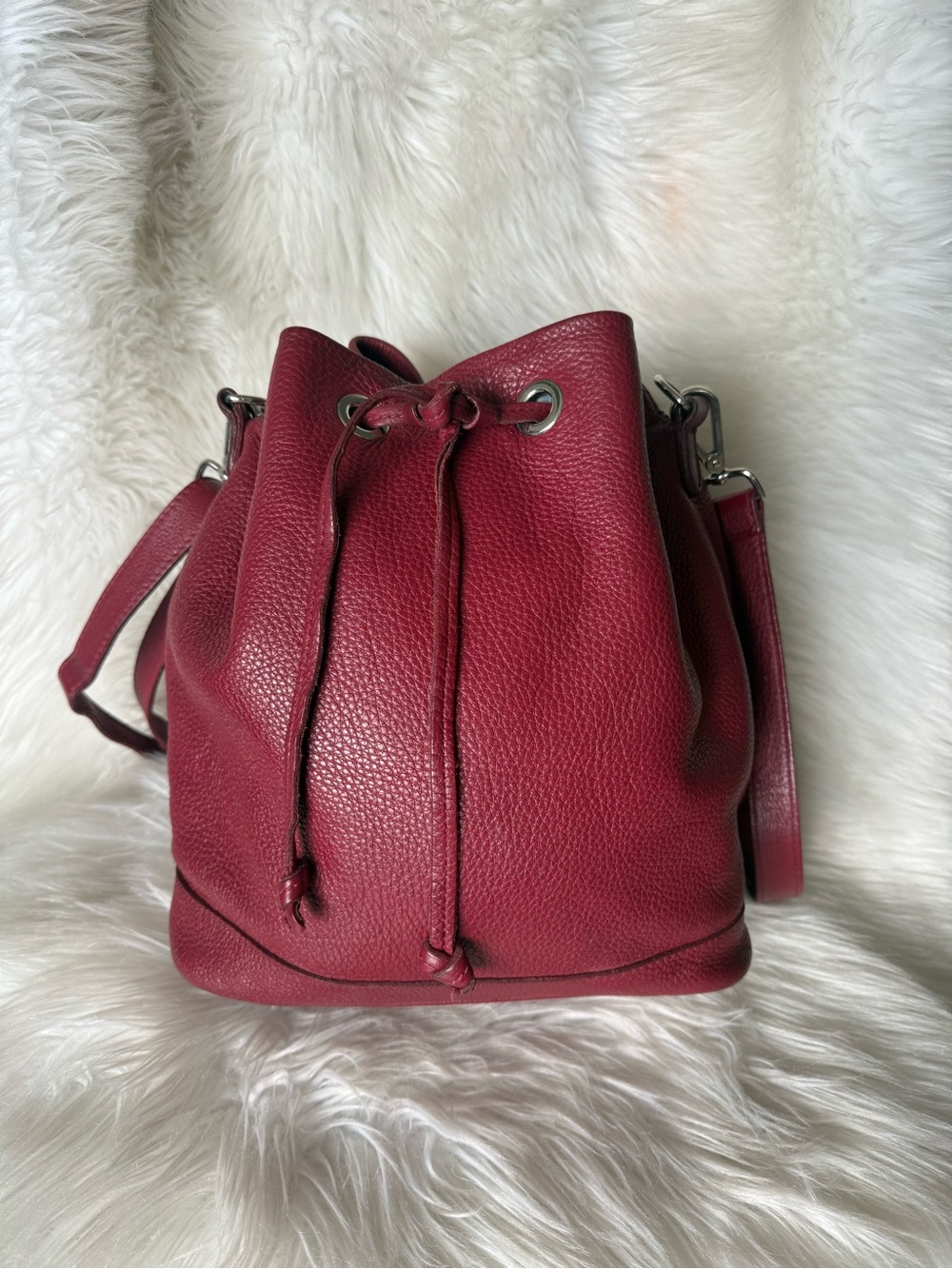 Authentic Roots Maroon Pebbled Leather Drawstring Shoulder Bag